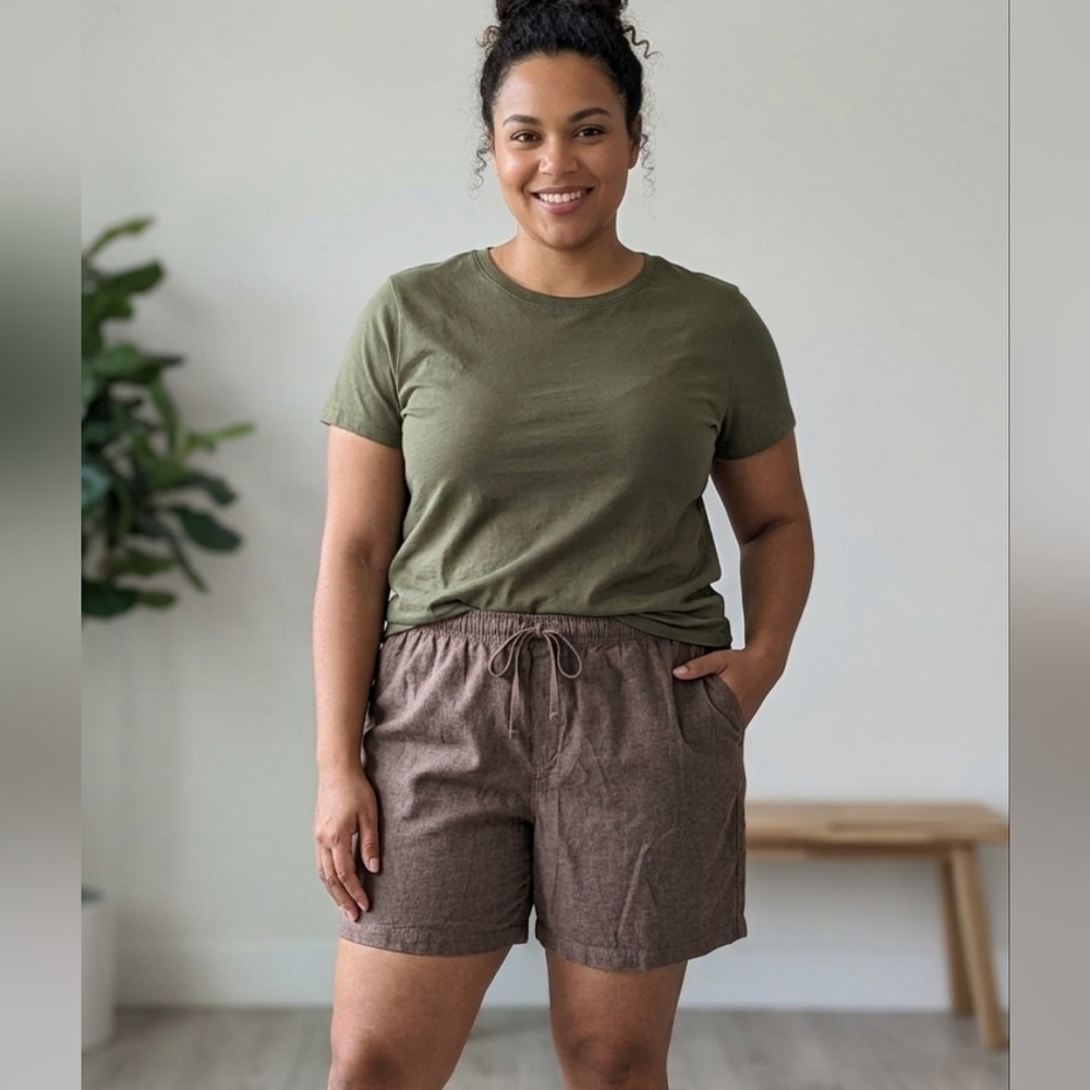 Old Navy Plus Size Brown Linen Cotton Jogger Elastic Waist Women Shorts XXXL